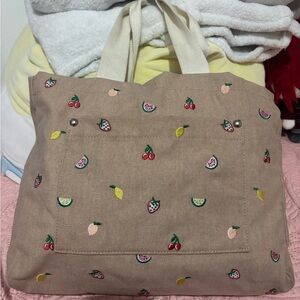 Embroidered Tan Tote Bag